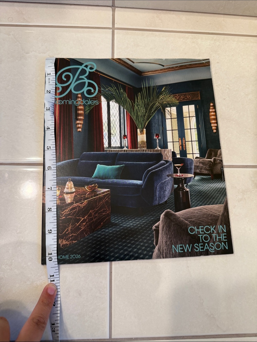 Bloomingdale's Navy Velvet Coffee Table Book with Teal Accent